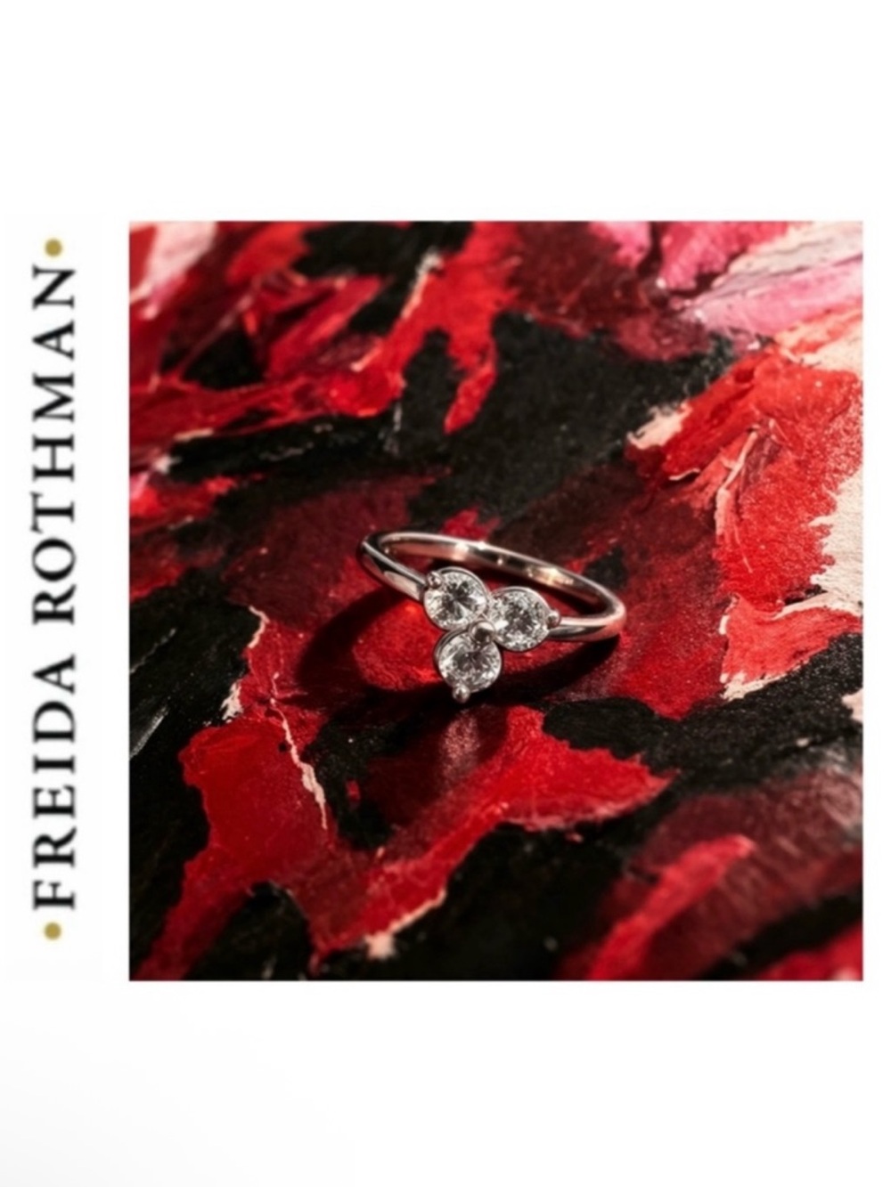 Freida Rothman Triple Clover Ring Sterling Silver CZ Size 8 Stacking Ring